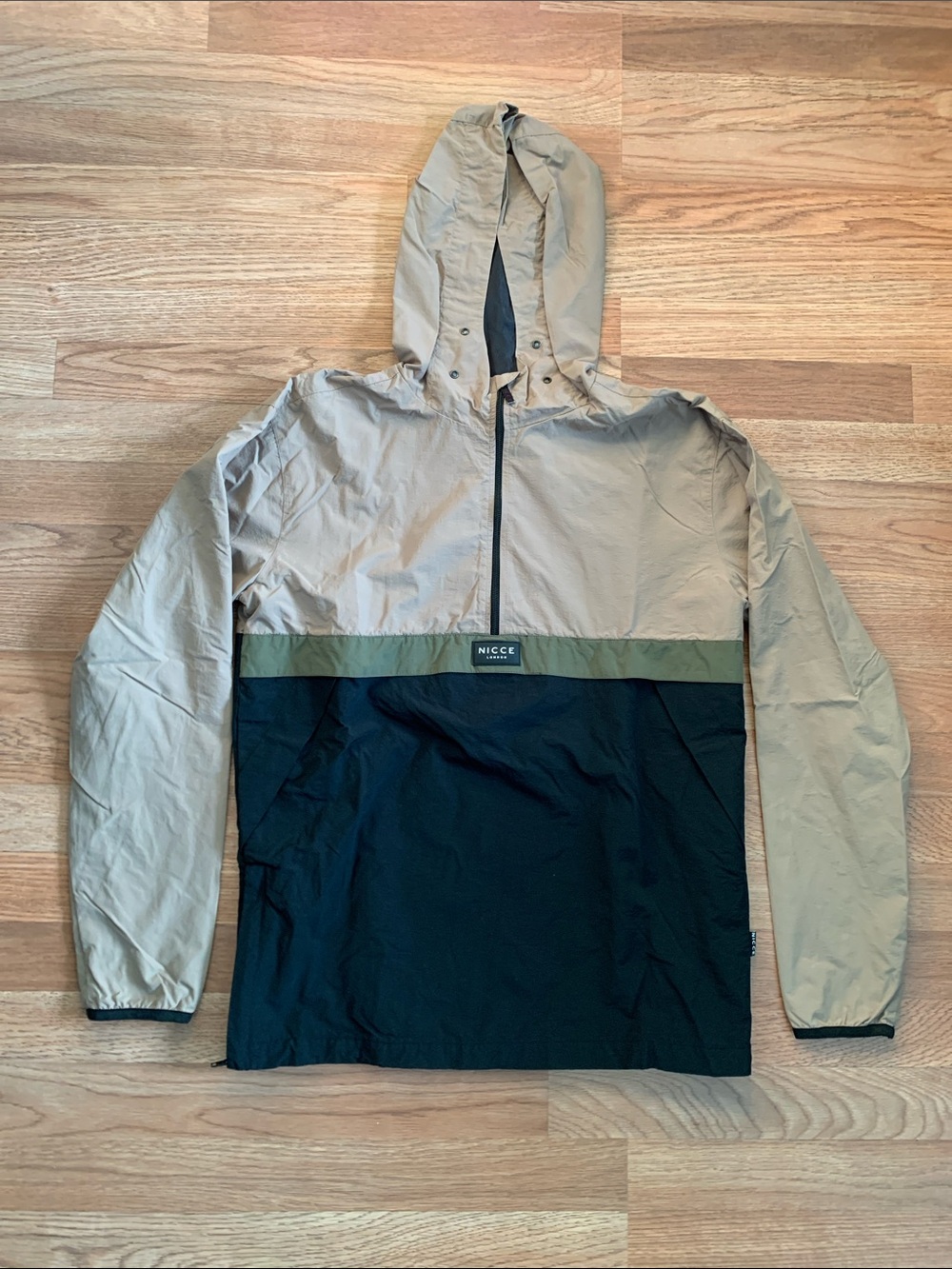 Nicce Men's Hooded Colorblock Windbreaker – Black, Tan & Olive
